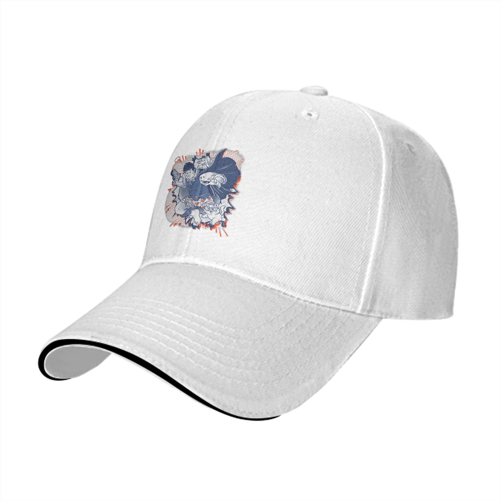 Black Baseball Cap With Anime Character Graphic Print