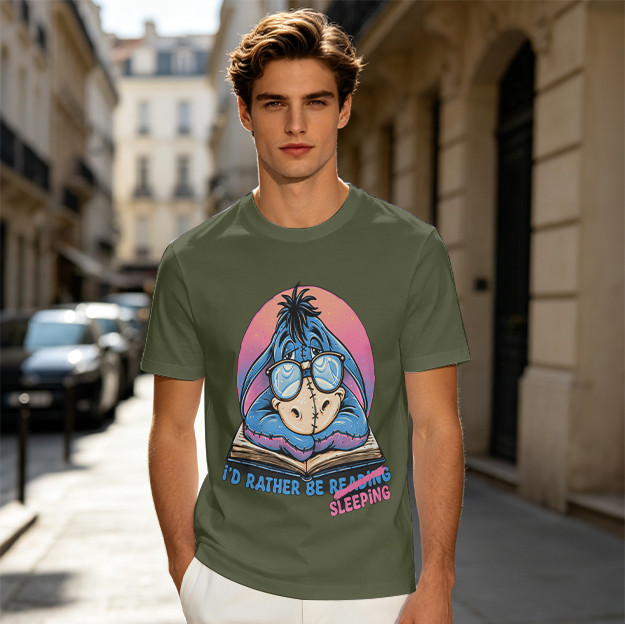 Olive T-Shirt Featuring Eeyore 'I'd Rather Be Sleeping' Graphic