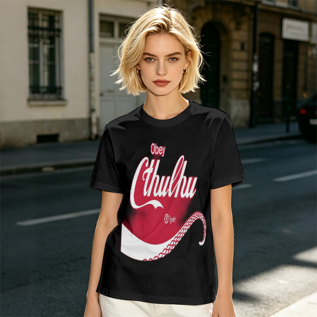 Obey Cthulhu Graphic Print Olive Green T-Shirt