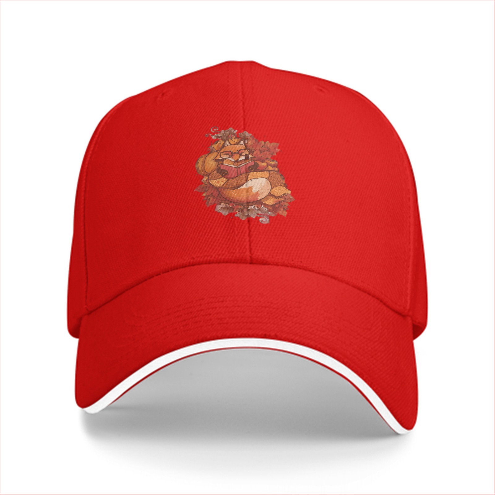 Black Baseball Cap with Autumn Fox and Pumpkin Graphic