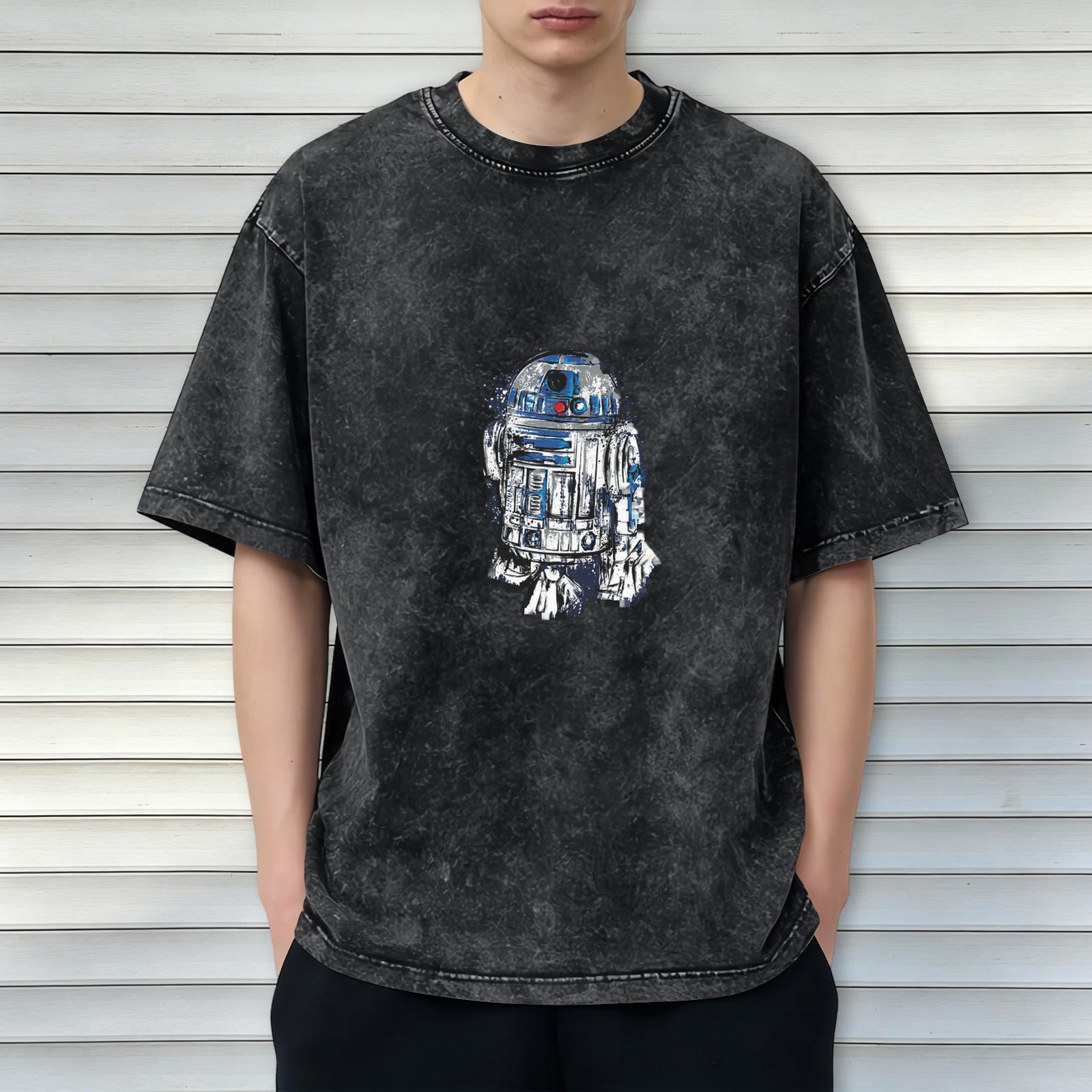 Washed Black Short Sleeve T-Shirt with Star Wars R2-D2 Graphic