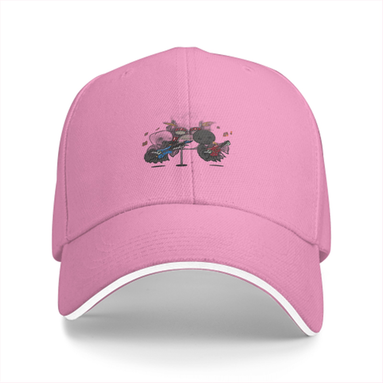 Black Baseball Cap With Cute Animal Rock Band Graphic