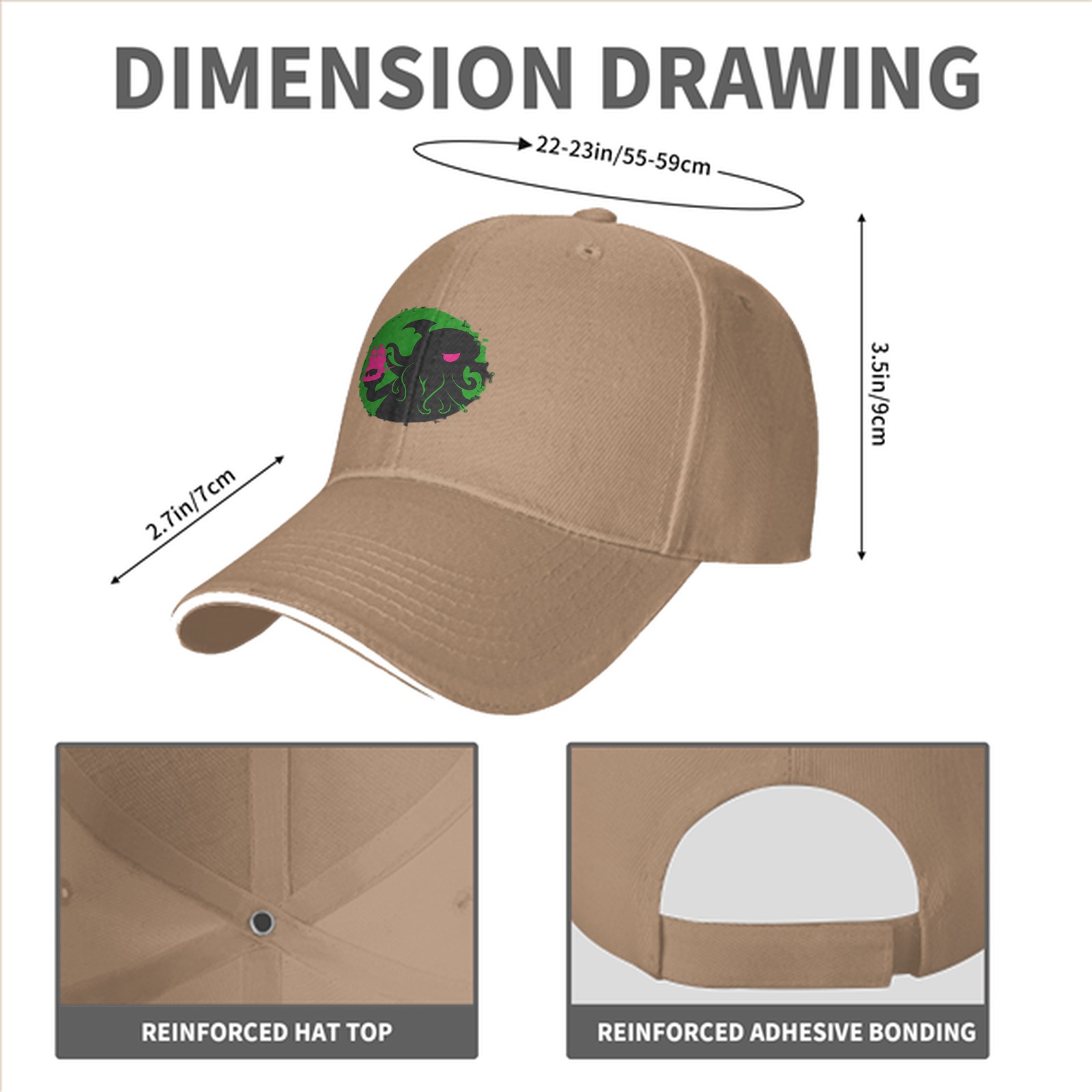 Black Baseball Cap With Cthulhu Attacking Ship Graphic