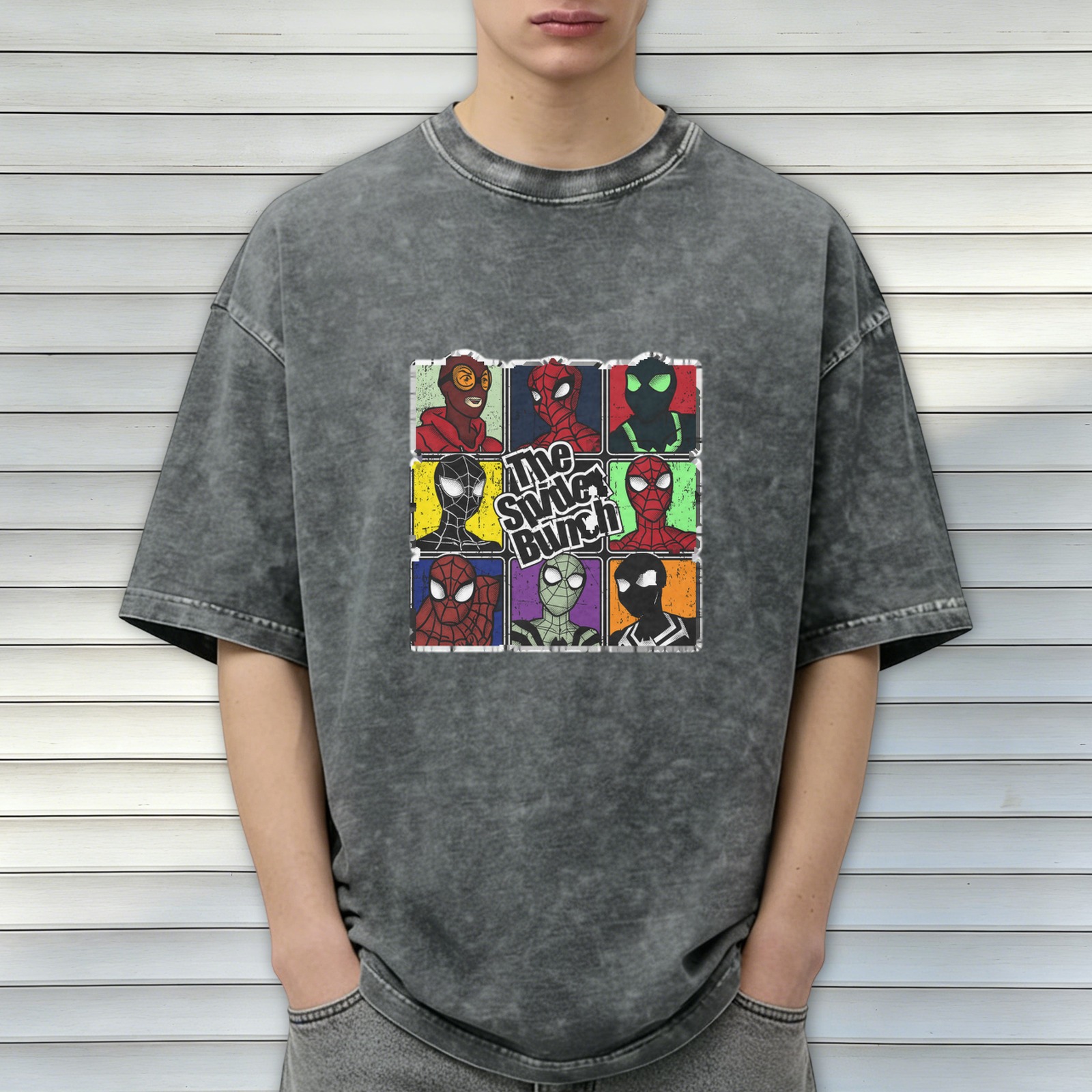 The Spider Bunch Spider-Verse Characters Acid Wash T-Shirt