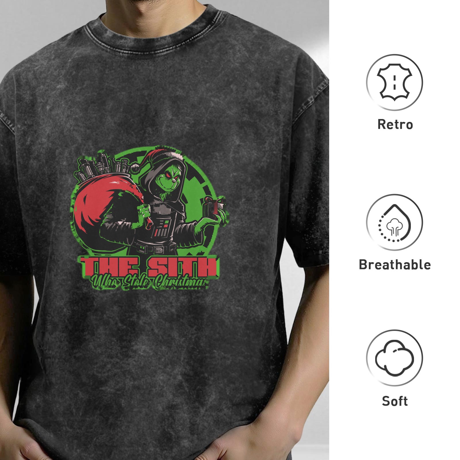 The Sith Who Stole Christmas Graphic Acid Wash T-Shirt