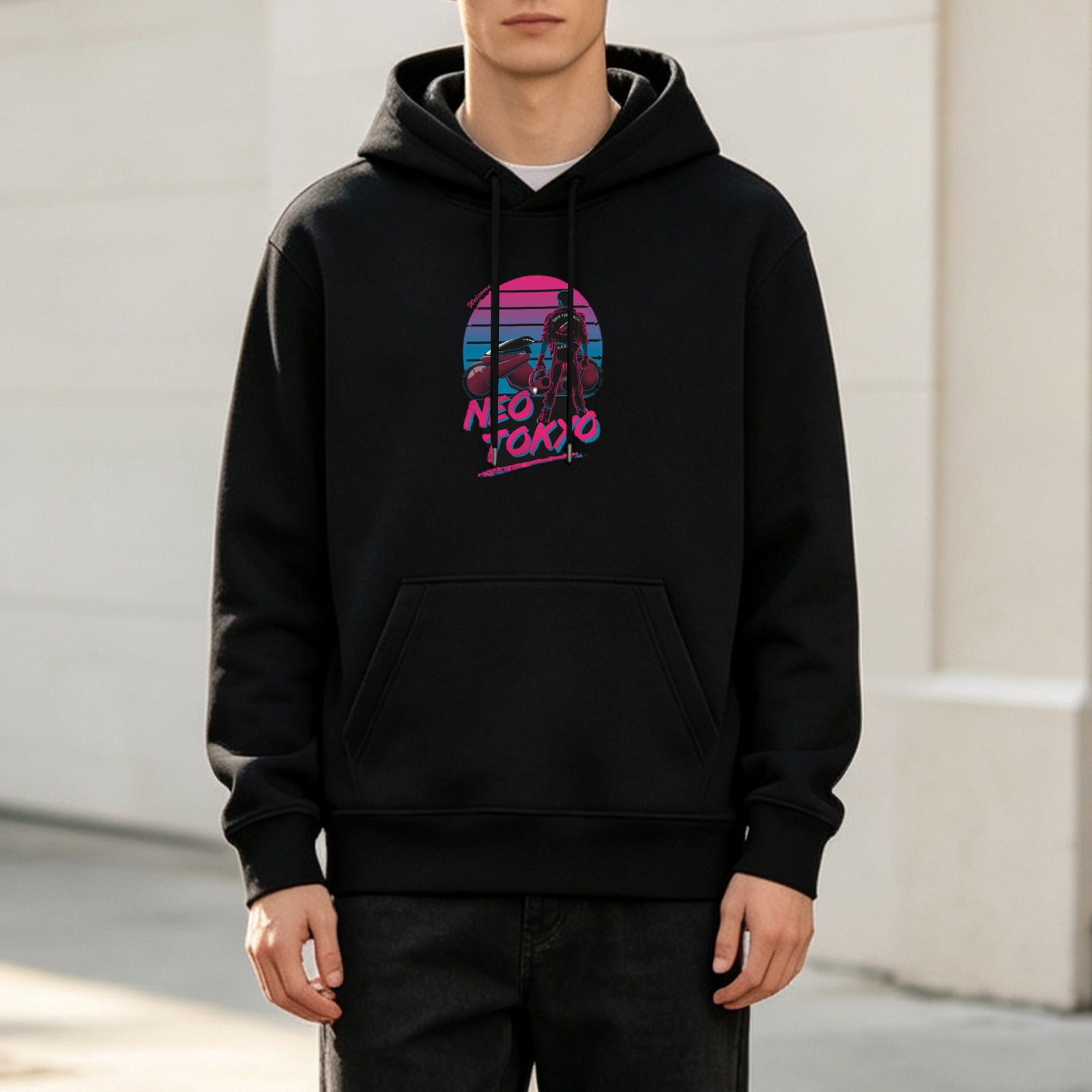Neo Tokyo Graphic Black Hoodie for Casual Wear