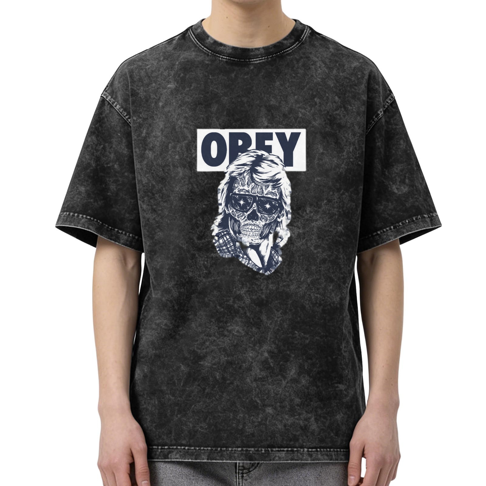 Obey Skull Graphic Acid Wash Black Short Sleeve T-Shirt