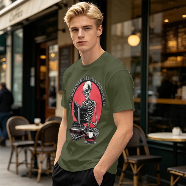 My Weekend Is All Booked Skeleton Reading T-Shirt