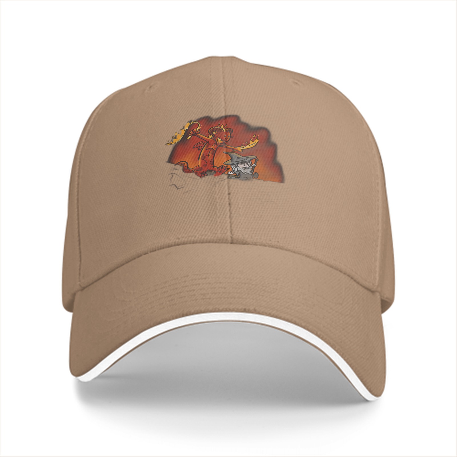 Black Baseball Cap With Fire Elemental And Wizard Graphic