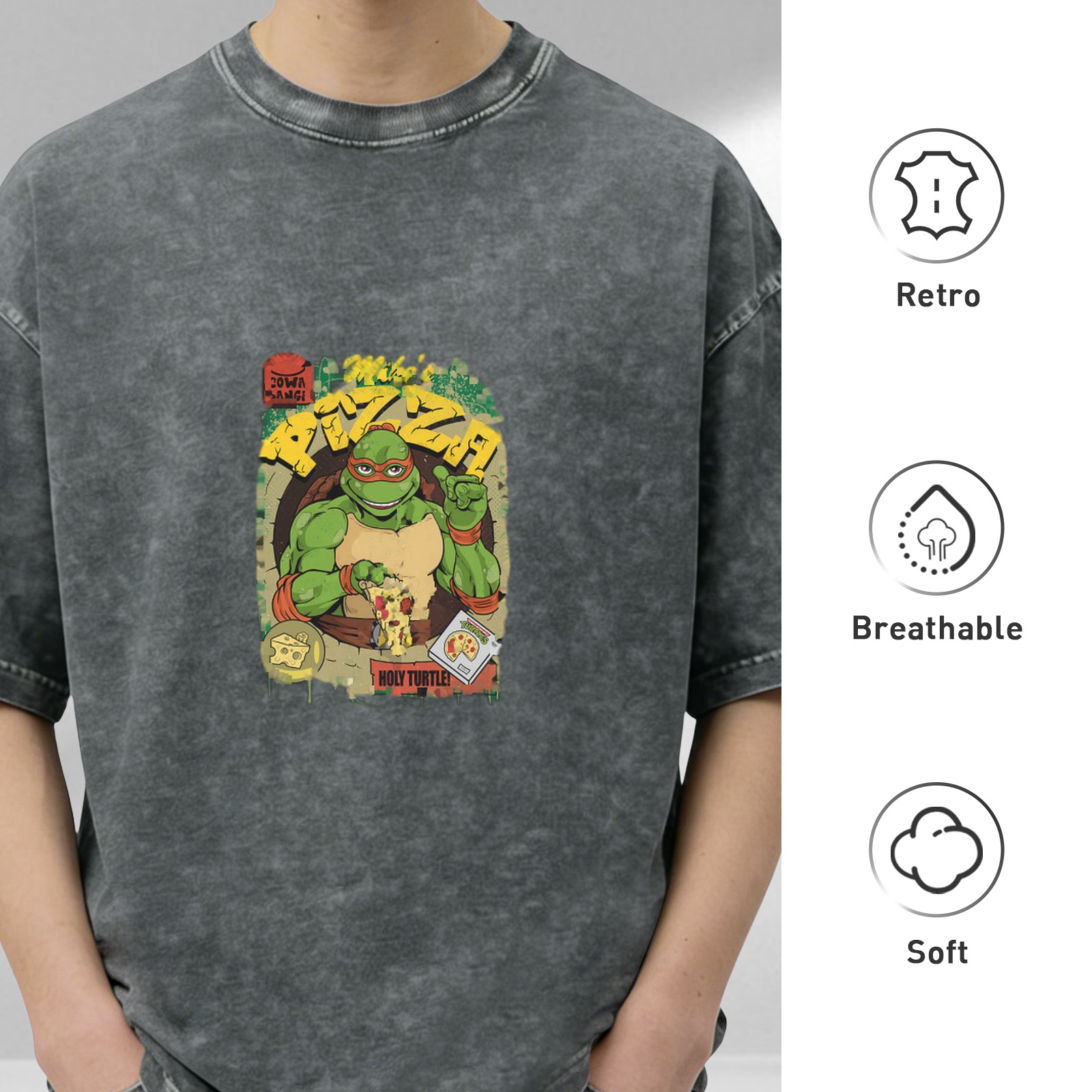 Vintage Wash Teenage Mutant Ninja Turtles Pizza Graphic T-Shirt