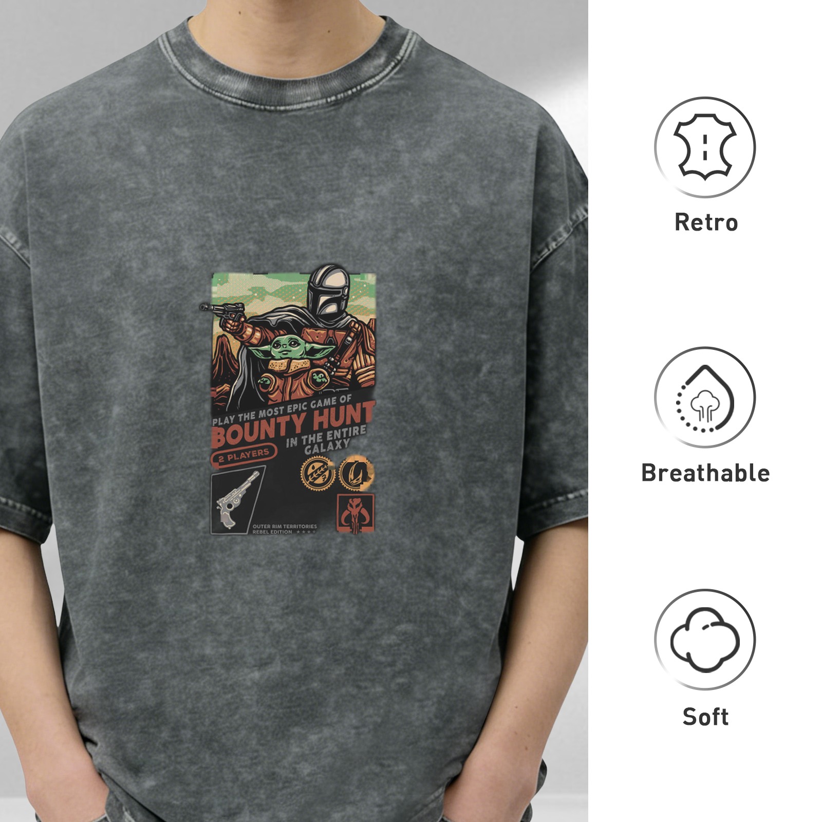 Star Wars Bounty Hunt Graphic Acid Wash T-Shirt