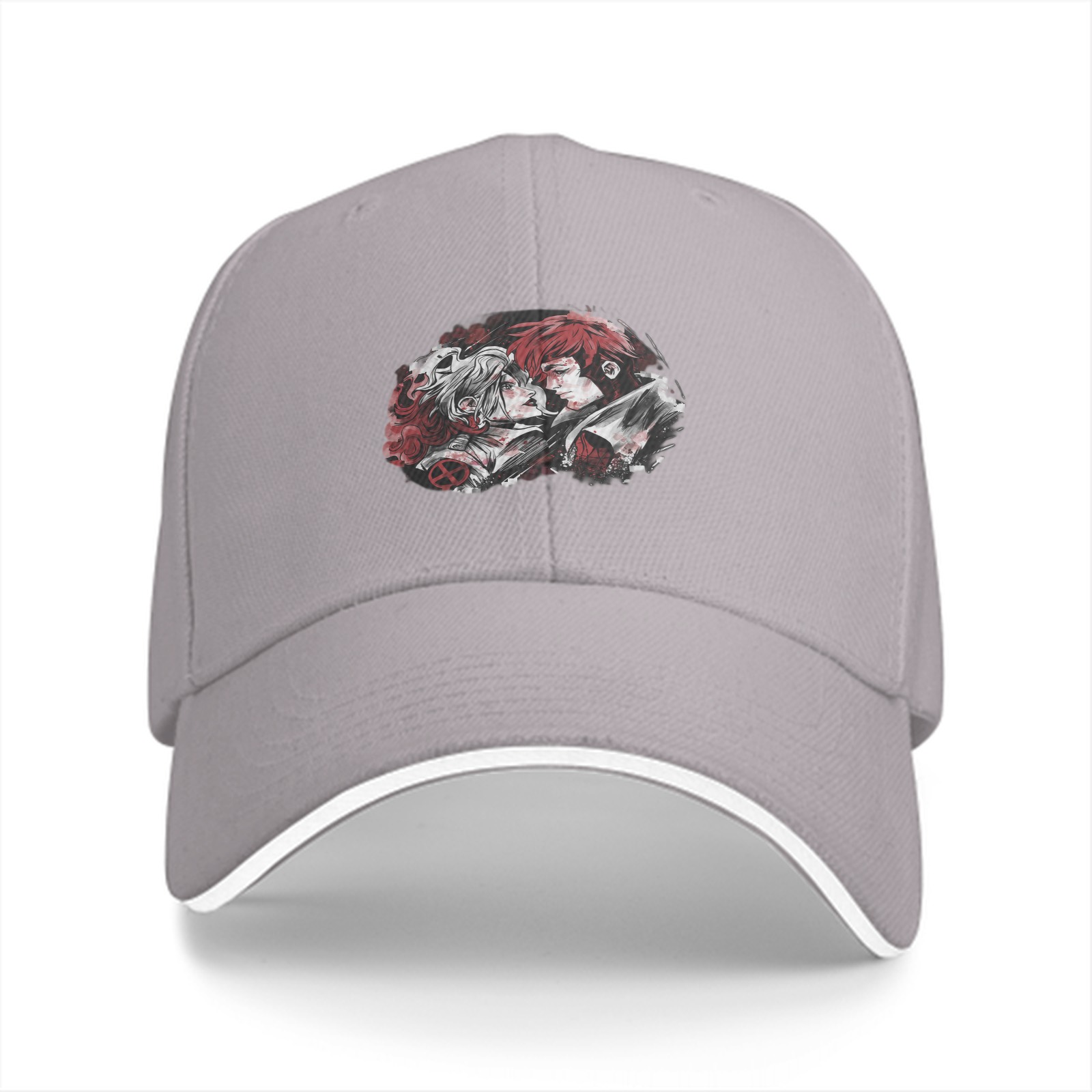 Black Baseball Cap With Anime Character Art Print