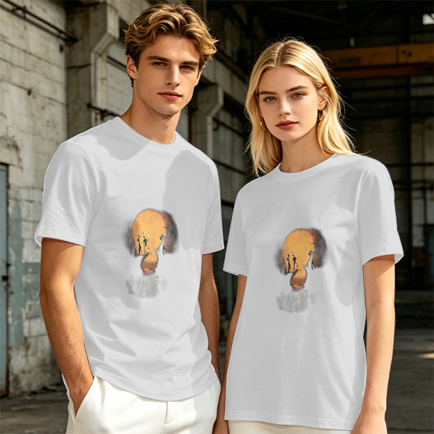Olive Green T-Shirt With Abstract Skull Graphic Print