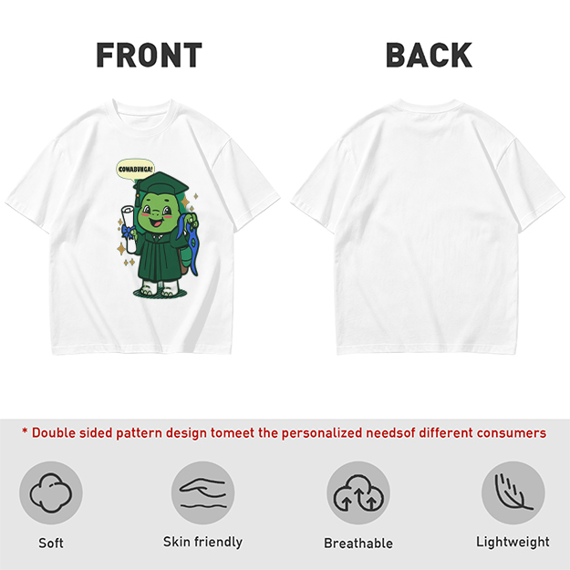 Olive T-shirt with Graduation Turtle Saying Cowabunga
