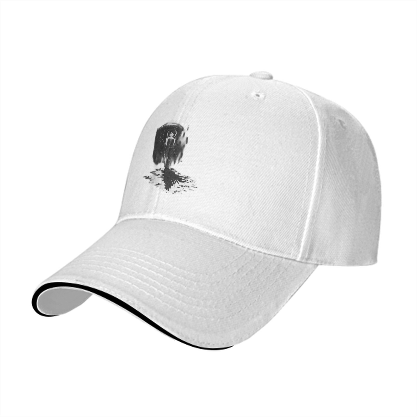 Black baseball cap with abstract figure reflection graphic