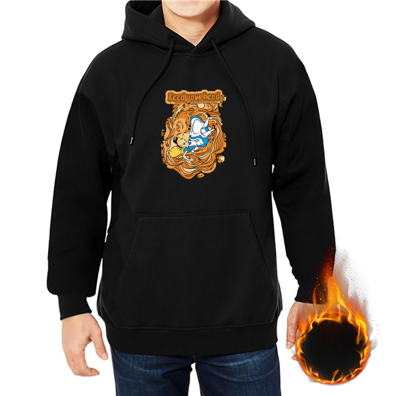 Black Hoodie With Cartoon Character Graphic Design