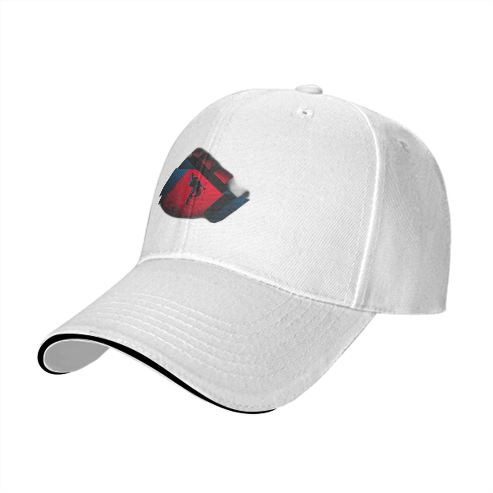 Black Baseball Cap With Action Silhouette Graphic Print