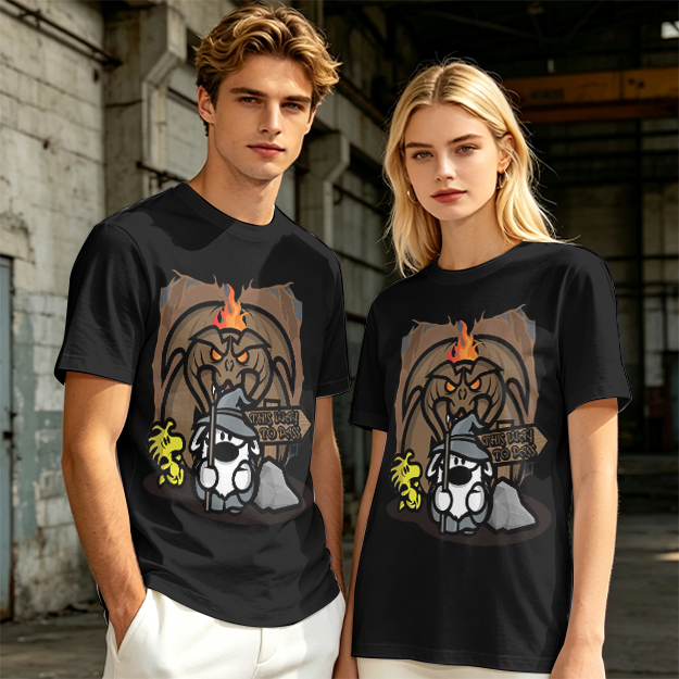 Olive t-shirt with wizard dog and dragon cave graphic
