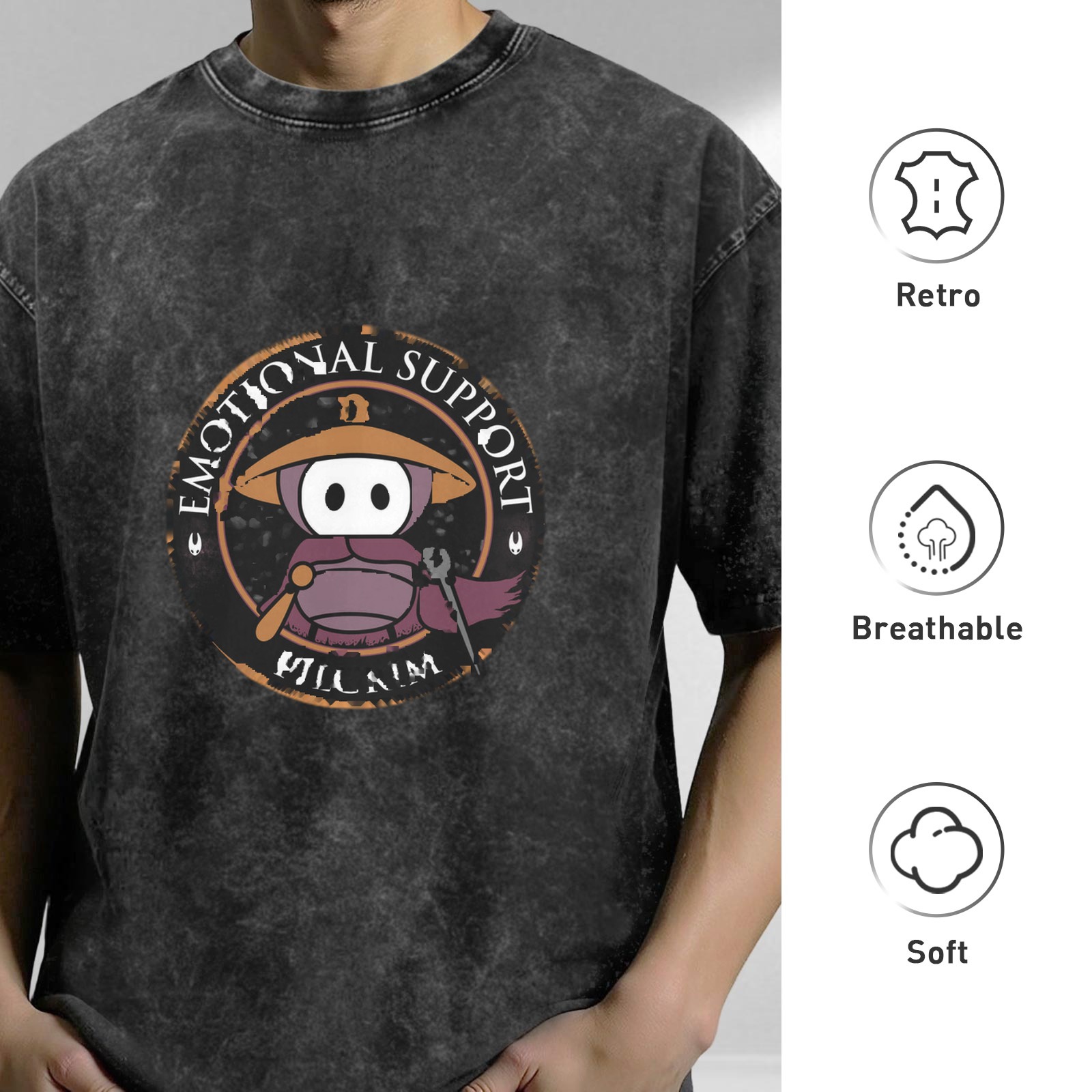 Emotional Support Villain Graphic Stonewashed Black T-Shirt