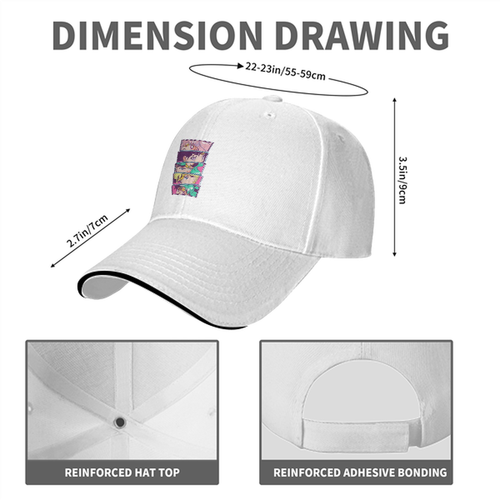 Black Baseball Cap with Anime Character Face Stack Print