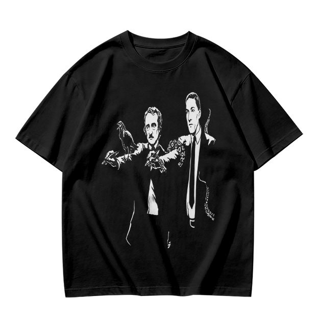 Olive T-shirt with Gothic author illustration print