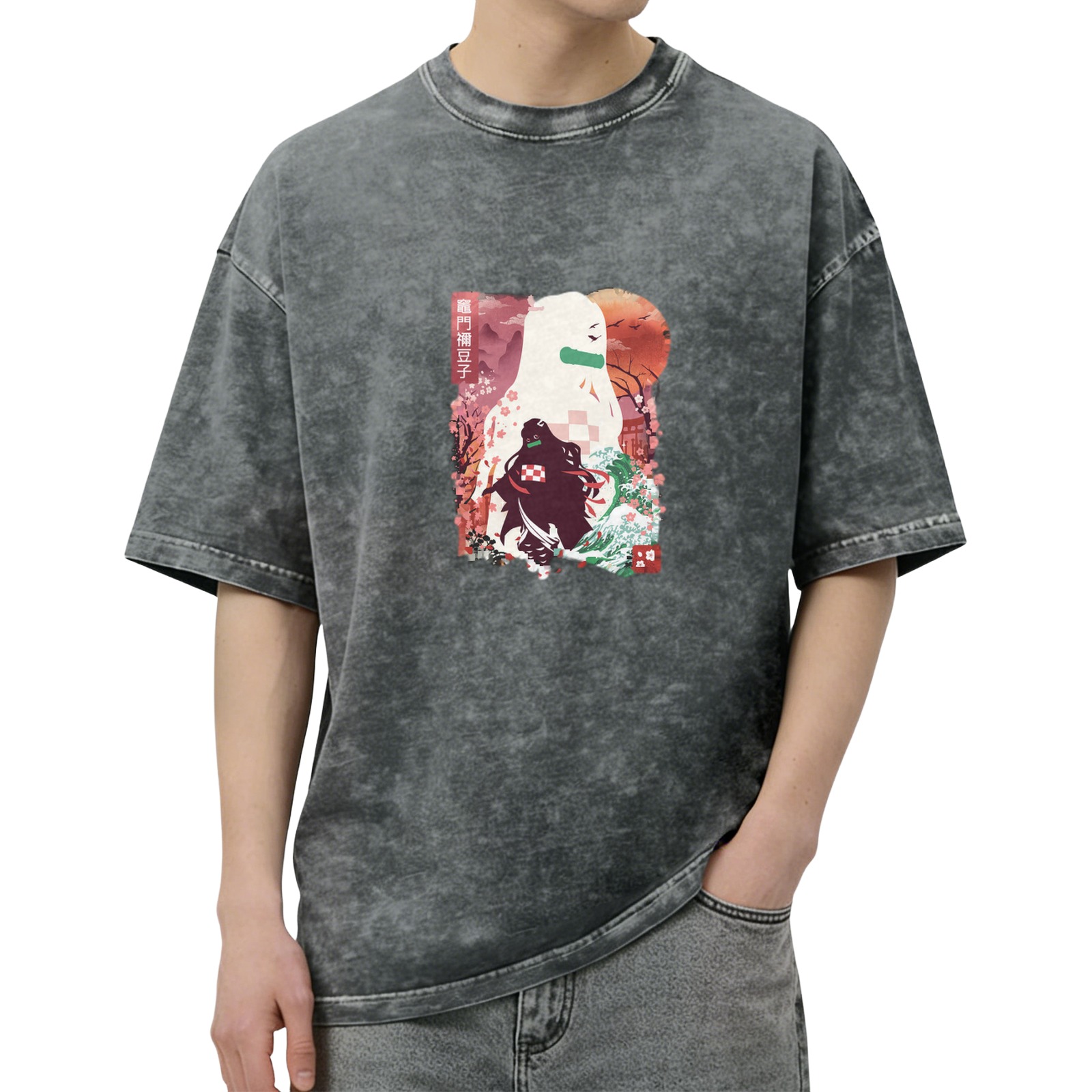 Oversized Washed Anime Demon Slayer Nezuko Graphic T-Shirt