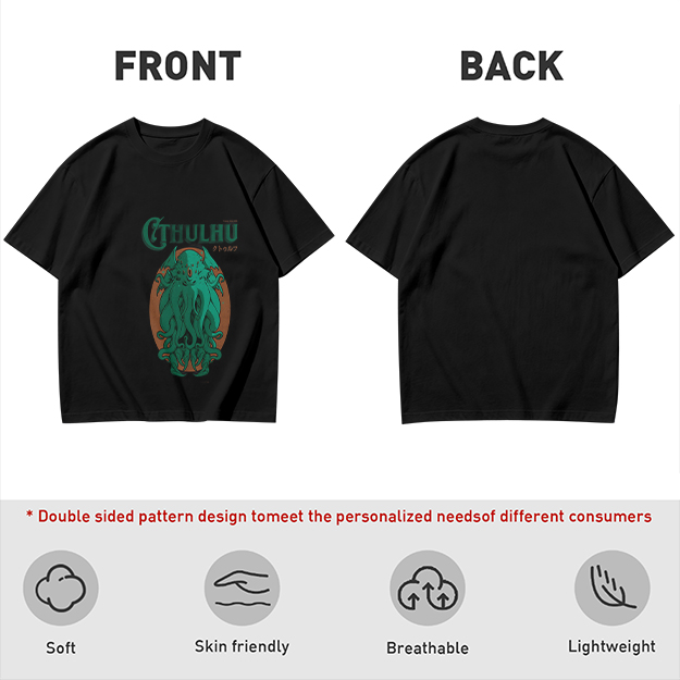 Olive Green Cthulhu Graphic T-Shirt with Mythos Monster Art