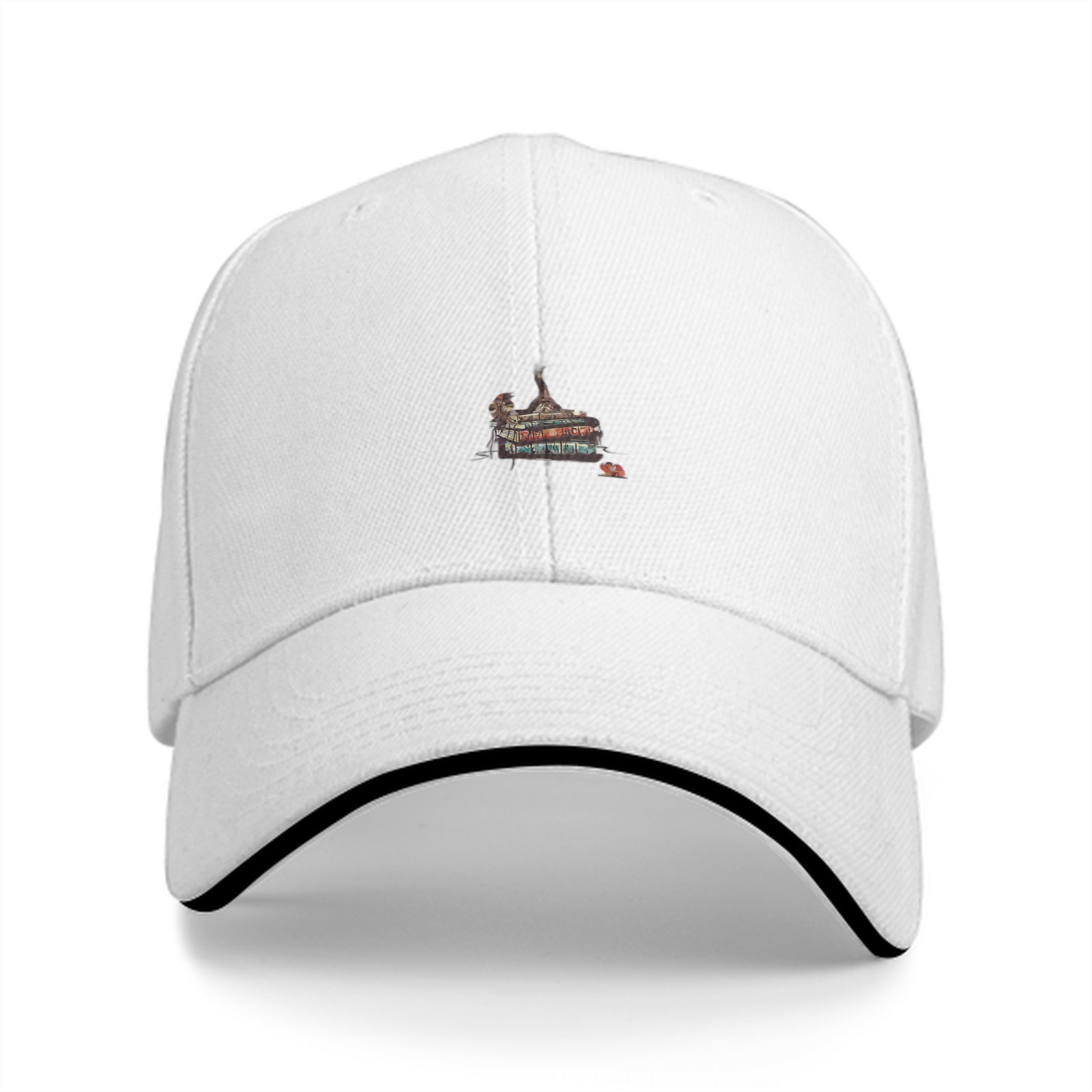 Black Baseball Cap With Small Paris Themed Graphic Print
