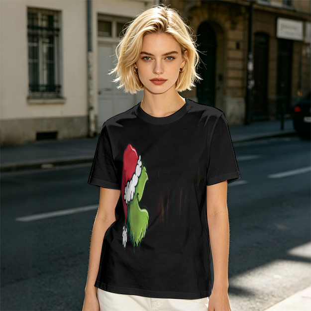 Olive Green Grinch Christmas Graphic Short Sleeve T-Shirt