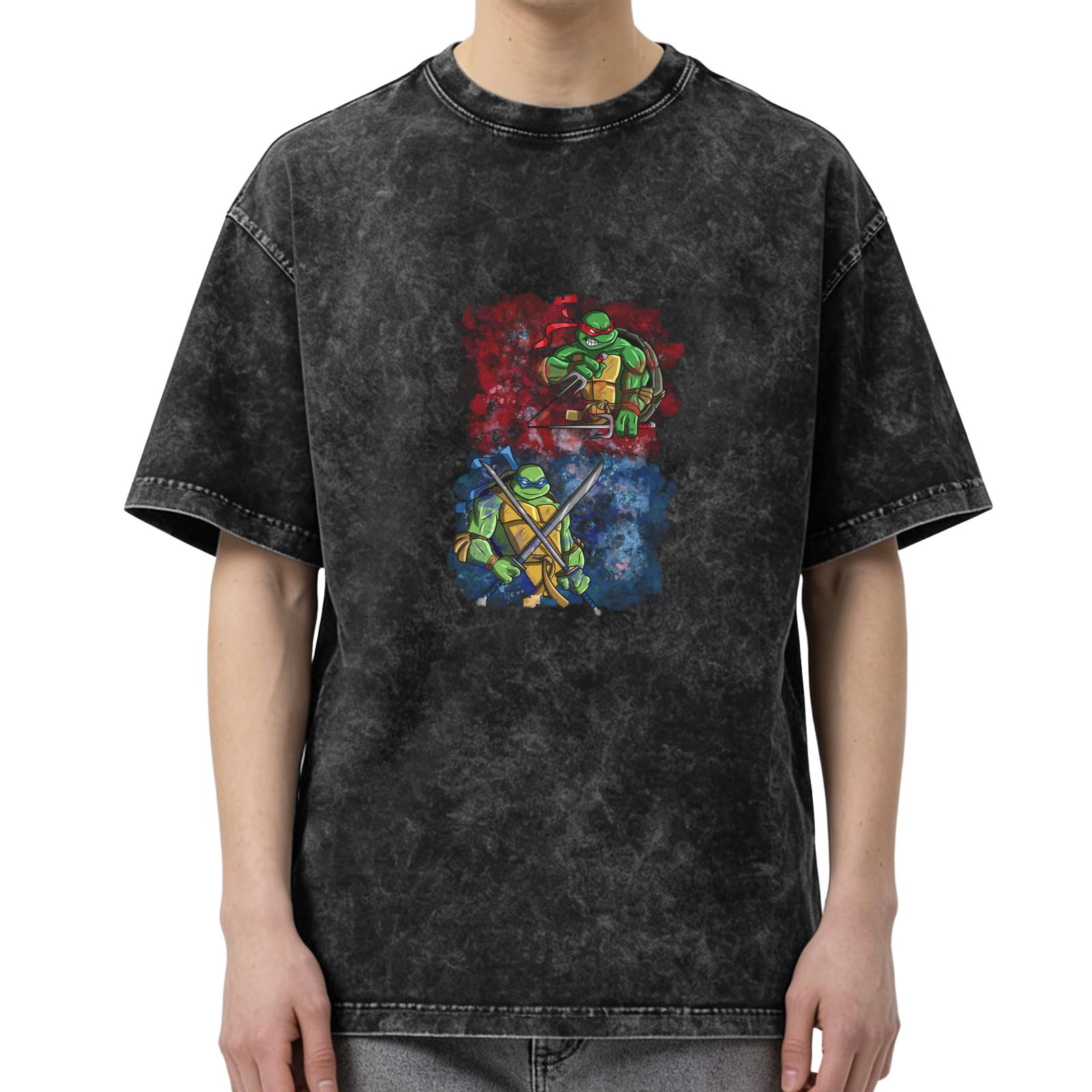 Washed Black Oversized T-Shirt with Teenage Mutant Ninja Turtles Graphic