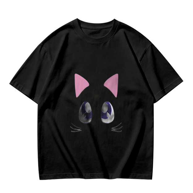 Olive Green T-Shirt With Cute Cat Face Graphic Print
