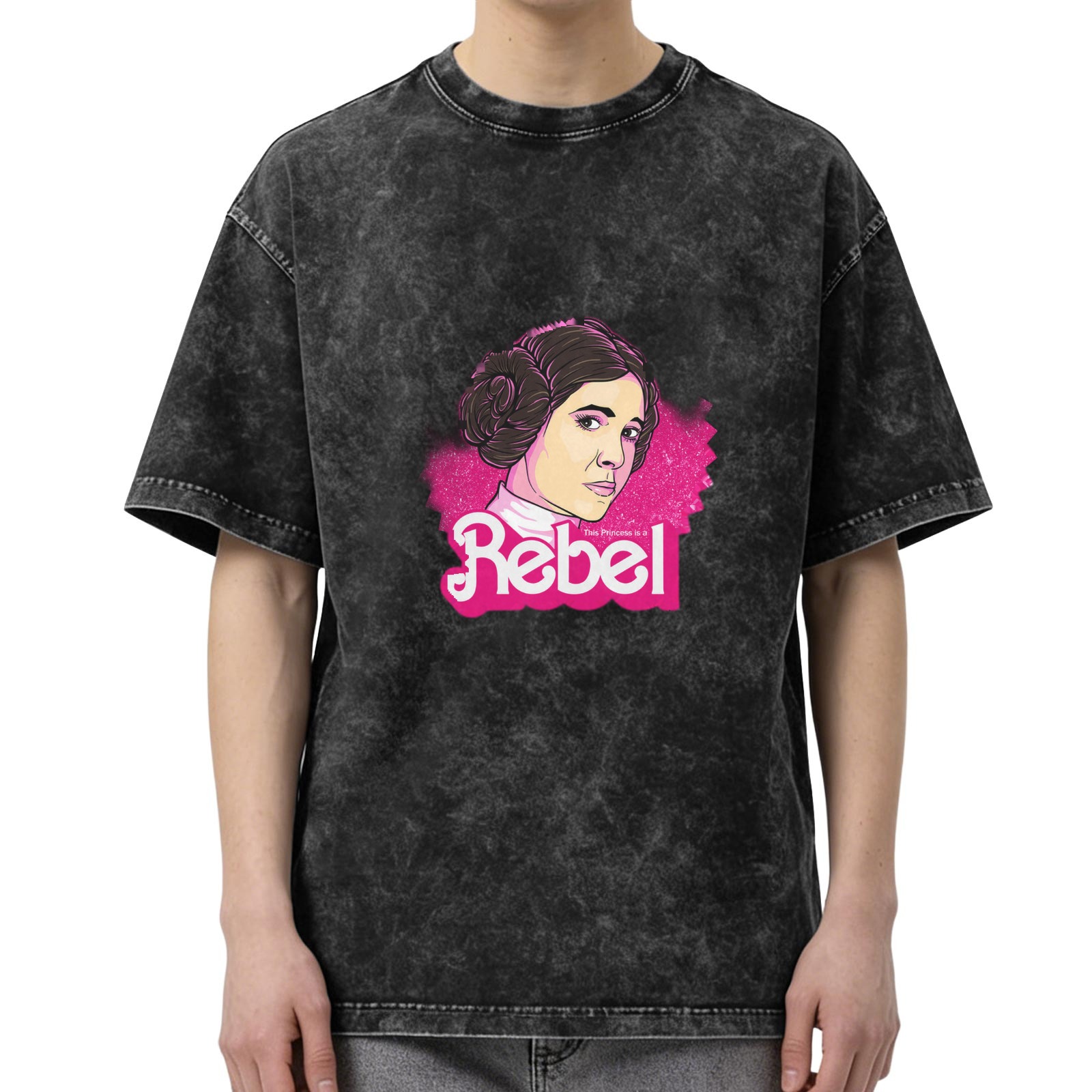 Washed Black T-Shirt with Princess Leia Rebel Graphic
