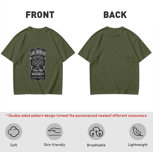 Olive T-Shirt with Carl Crawler's Whiskey Cat Graphic Print