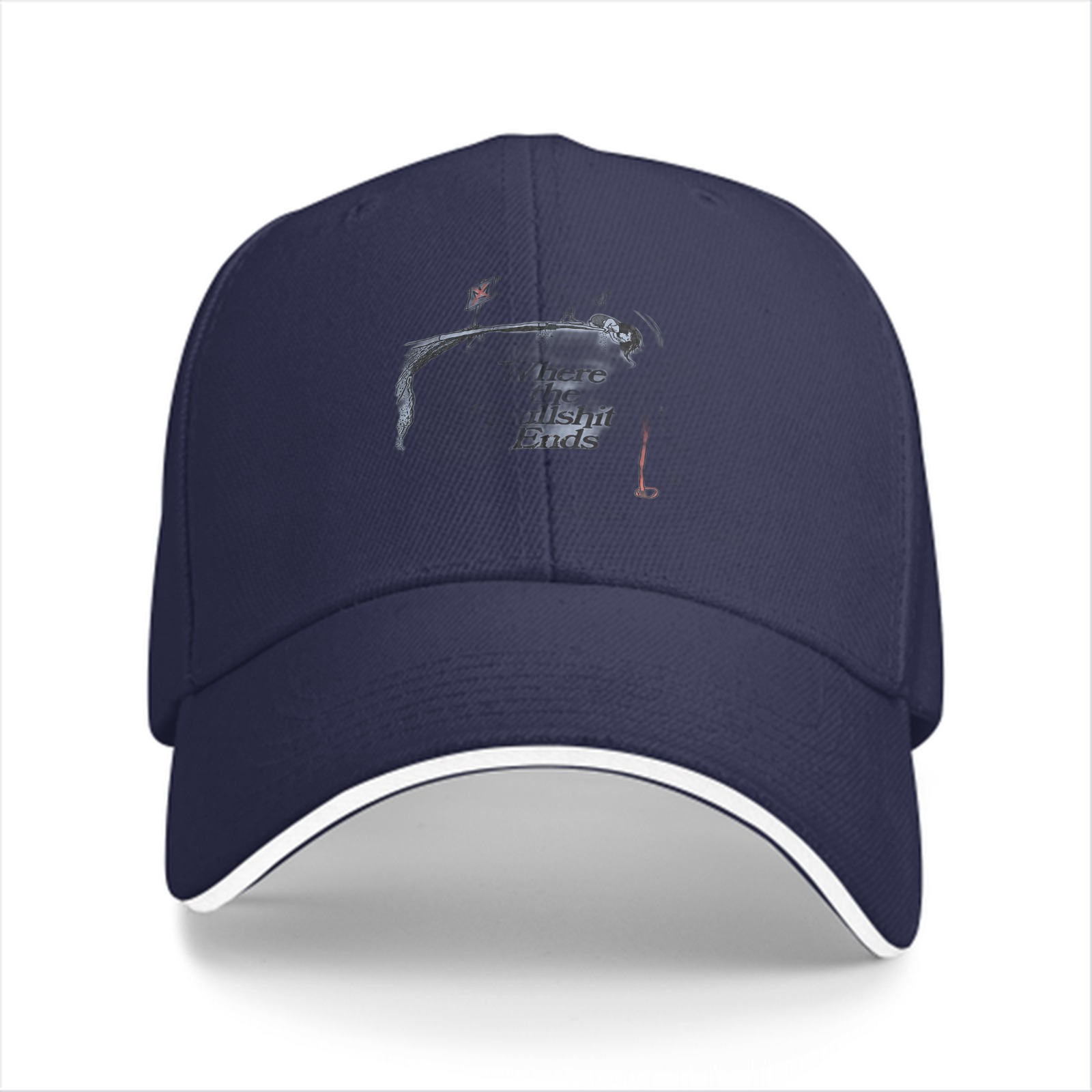 Black Baseball Cap With Fishing Themed Graphic Print
