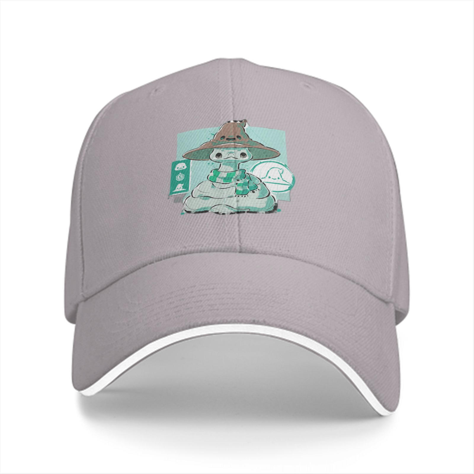 Black Baseball Cap With Cute Witch Snake Character Graphic
