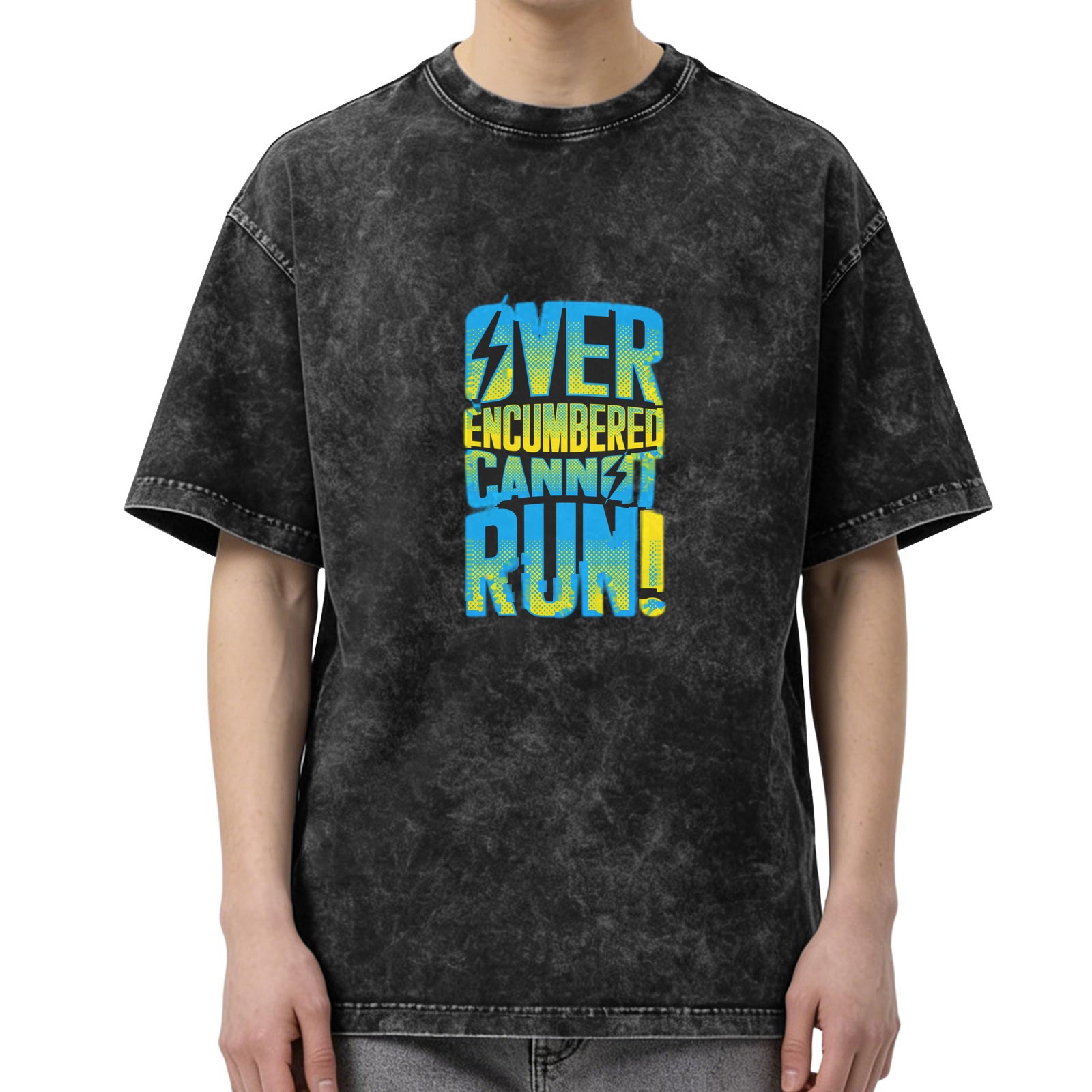 Over Encumbered Cannot Run Graphic Dark Wash T-Shirt