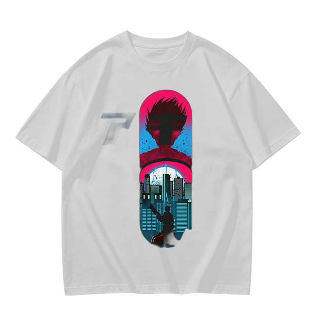 Olive T-Shirt With Cyberpunk City And Spiky Silhouette Graphic
