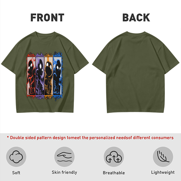 Olive T-Shirt With Four Superhero Silhouette Panels