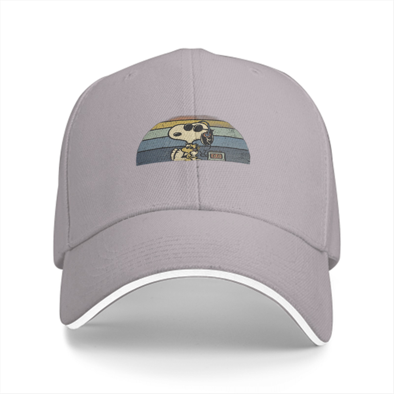 Black baseball cap with Snoopy retro sunset graphic
