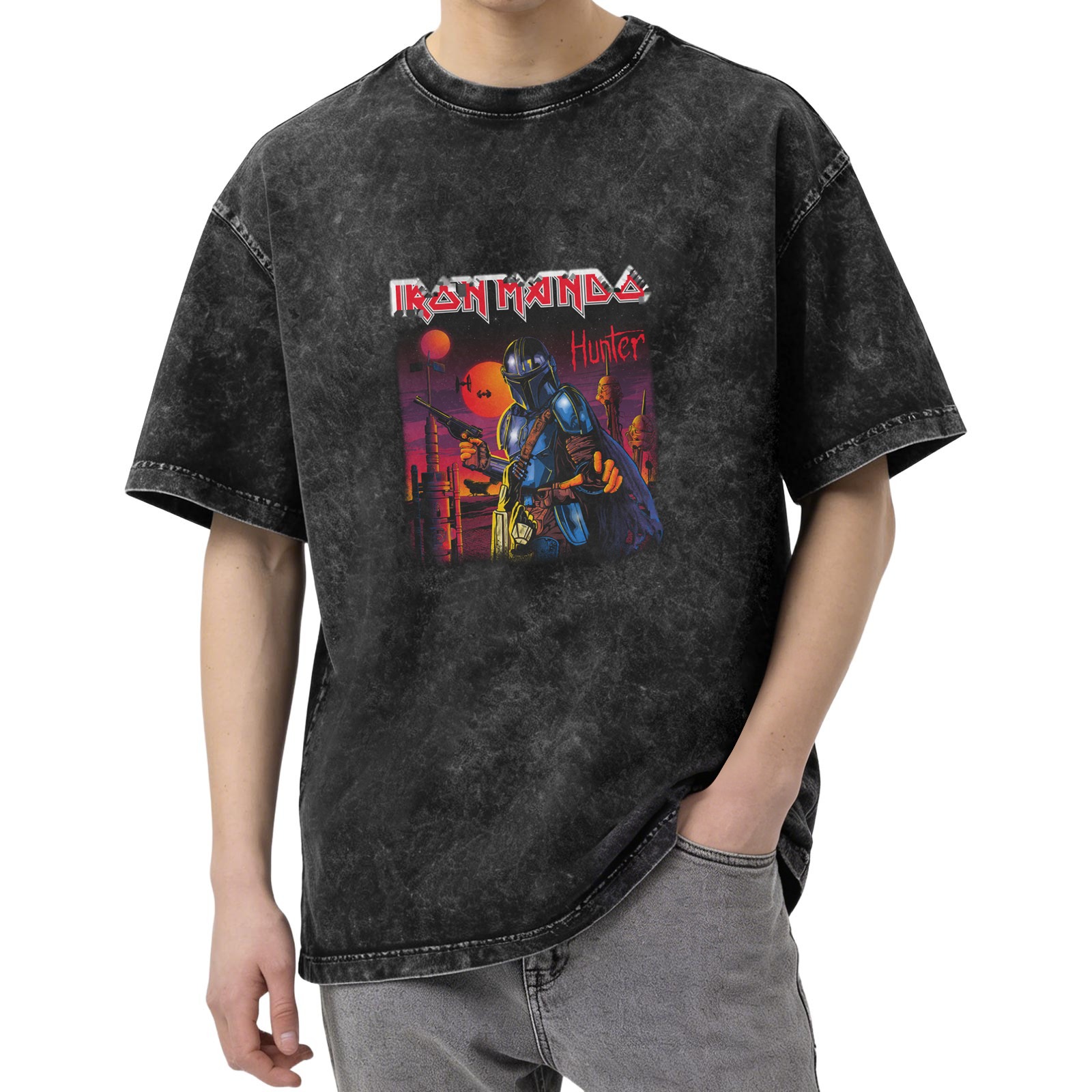 Iron Mando Hunter Graphic Stonewashed Black T-Shirt