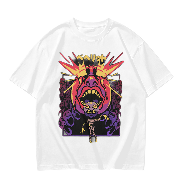 Olive t-shirt with surreal demon and ghost graphic print