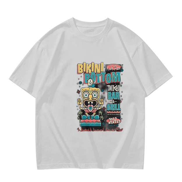 Olive T-Shirt with Bikini Bottom Tiki Bar Spongebob Graphic