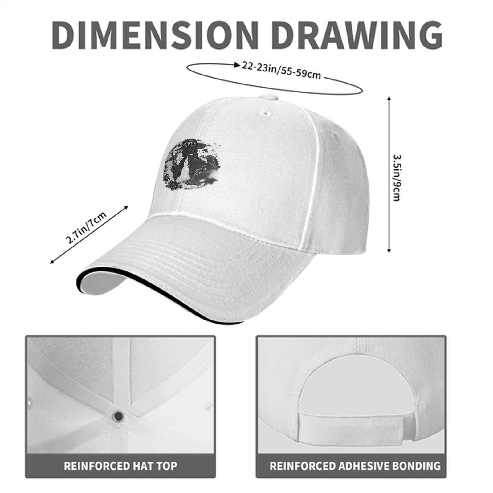 Black Baseball Cap With Gothic Silhouette And Rose Graphic