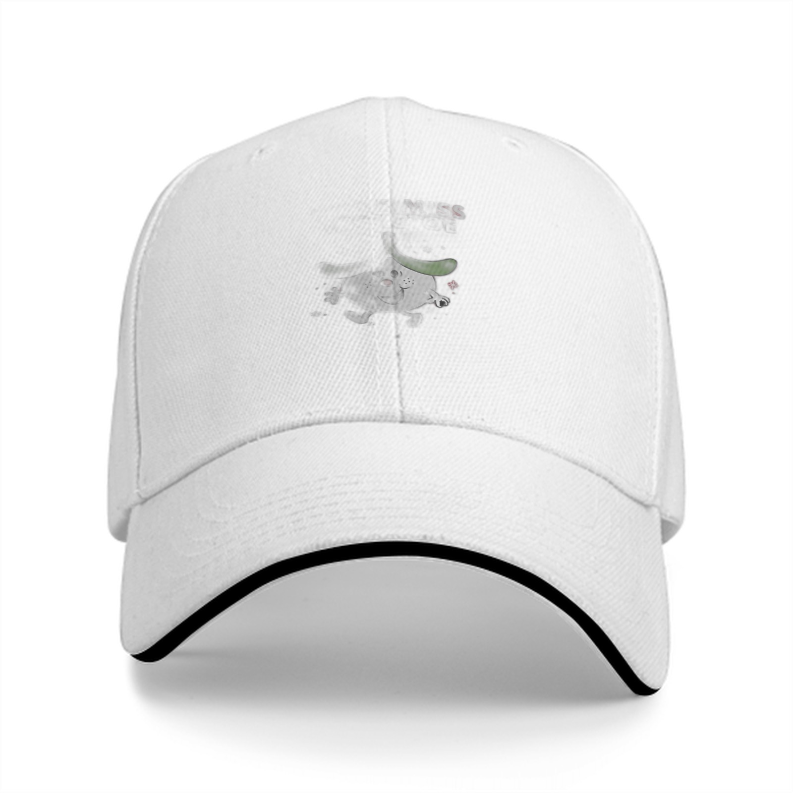 Black Baseball Cap With Subtle Graphic Print Design