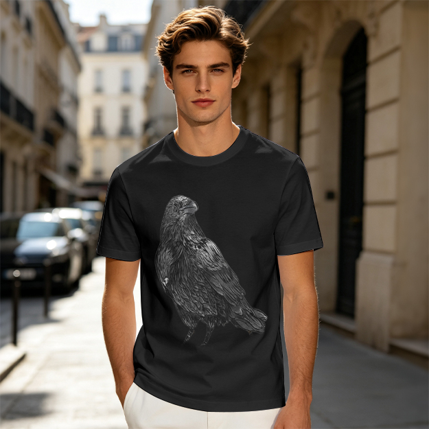 Olive Green T-Shirt With Detailed Raven Graphic Print