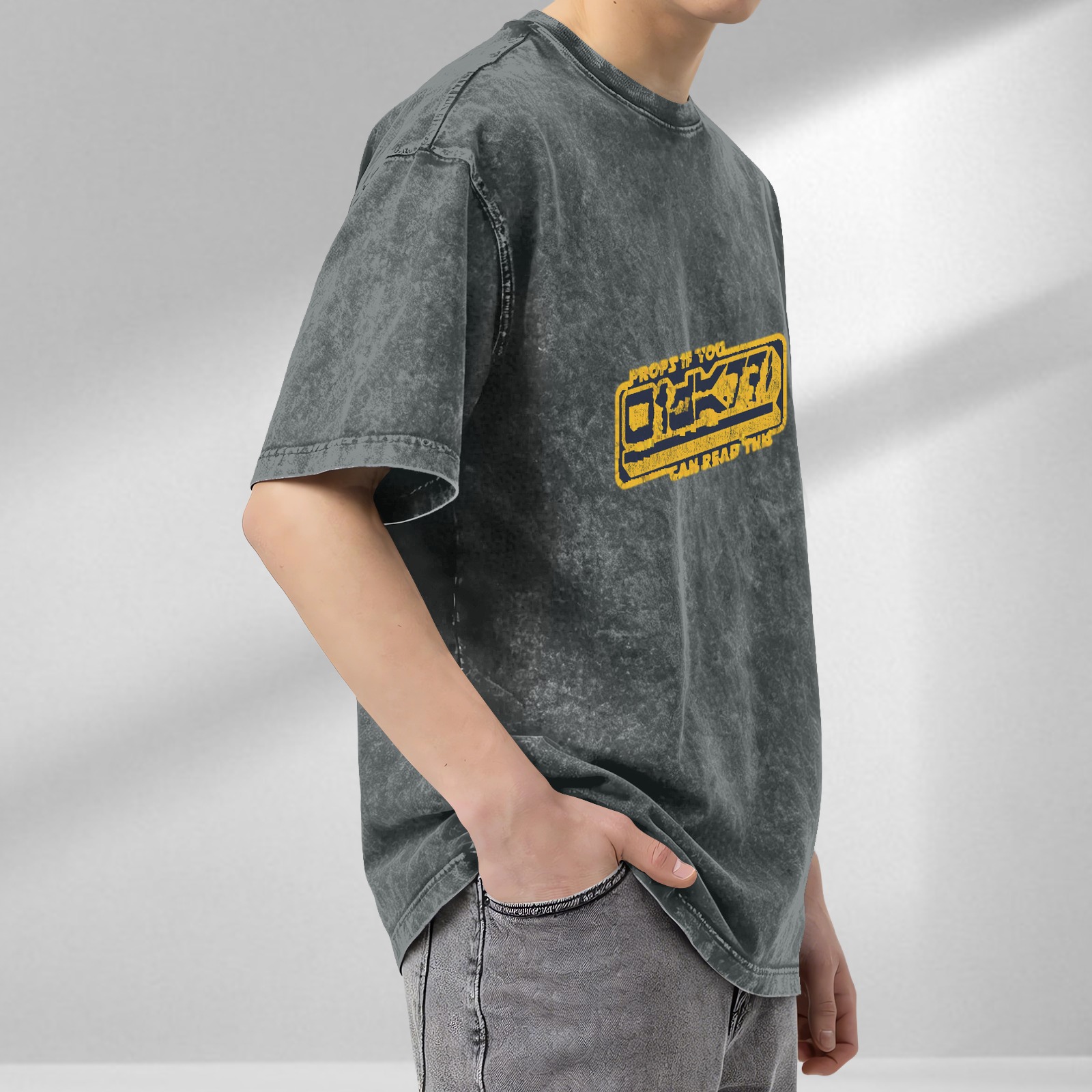 Washed Black Graphic T-Shirt With Star Wars Inspired Props If You Can Read This Design