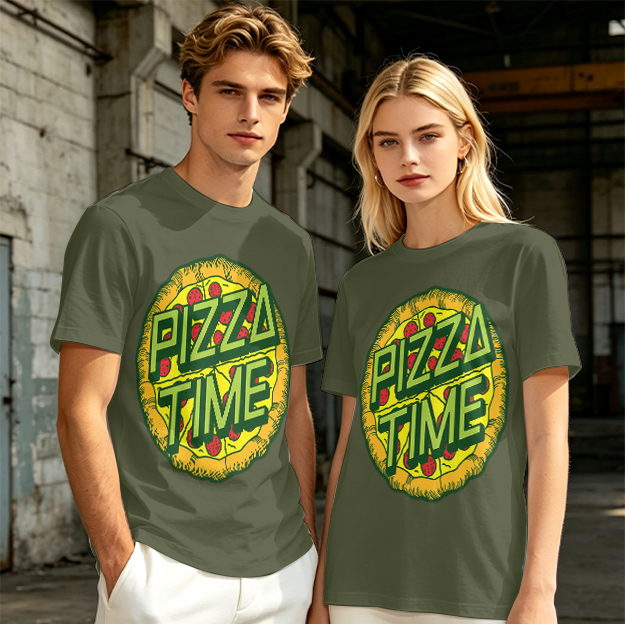 Olive Green Pizza Time Graphic T-Shirt