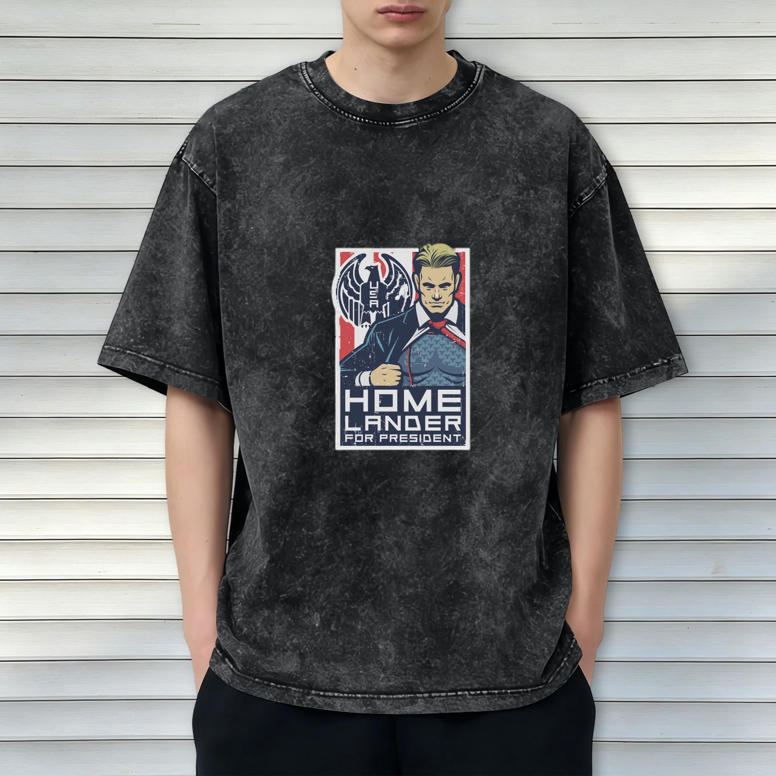 Washed Black T-Shirt With Homelander For President Graphic Print