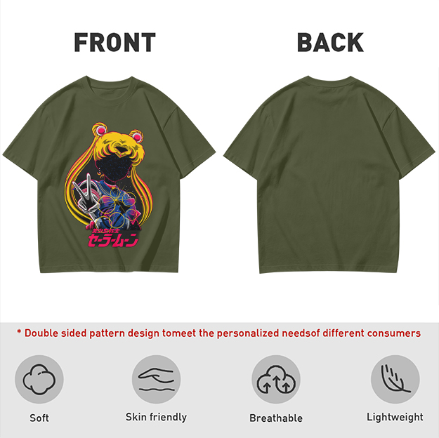 Olive T-shirt with Sailor Moon anime graphic print