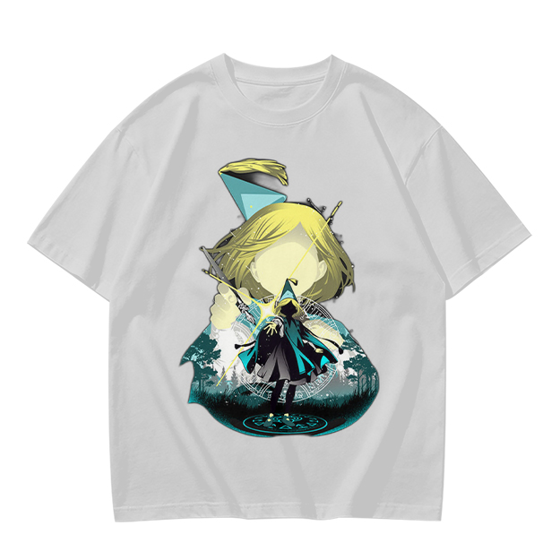 Olive T-Shirt With Chibi Wizard Anime Character Print